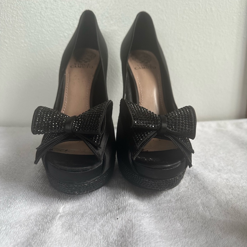 Vince Camuto Black Peep-Toe Heels with Bow
